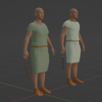 3D models of Roman artisans, one male and one female.  He has a hammer next to him, while she has a spindle and distaff.